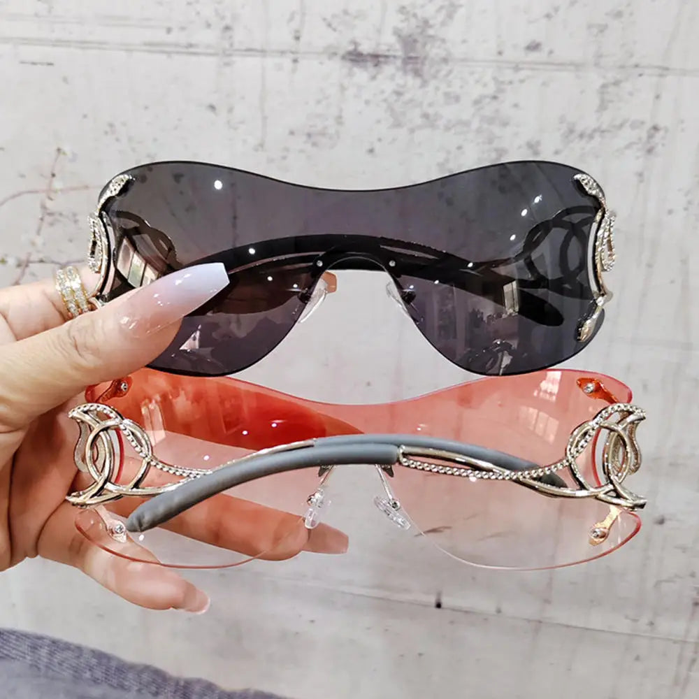 Y2K Rimless Sunglasses Women Stylish Gradient Lens Outdoor Shades Trendy Luxury Brand Design Metal Frame Eyewear Goggle