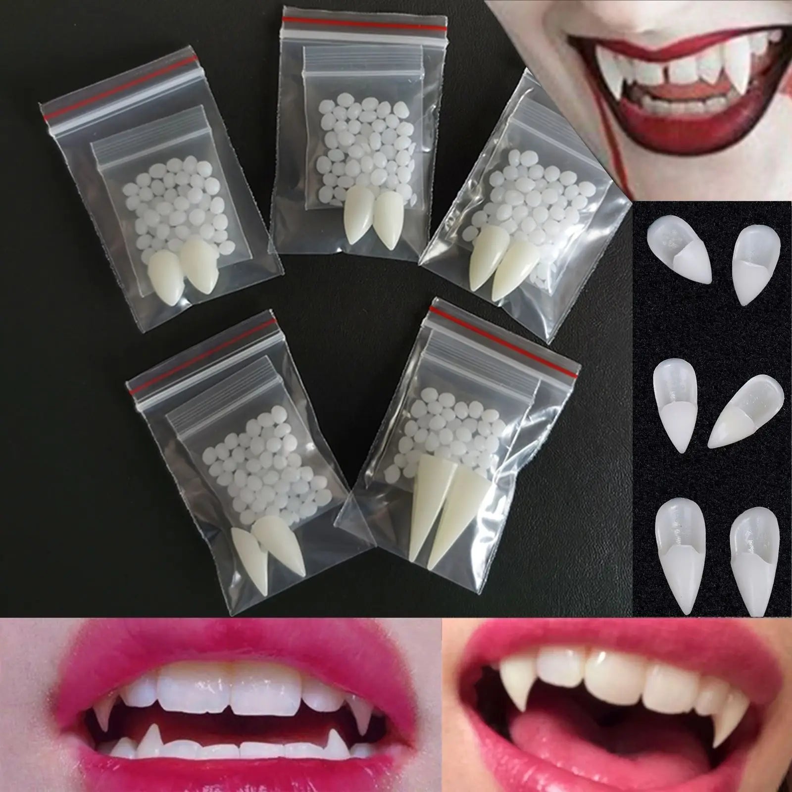 Halloween Decoration Vampire Teeth Fangs Dentures Props Halloween Cosplay Props False Fangs with Solid Glue Halloween Props